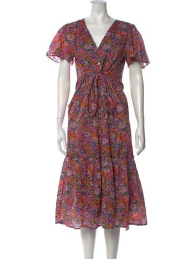 Pre-owned Banjanan Floral Print Midi Length Dress In Pink