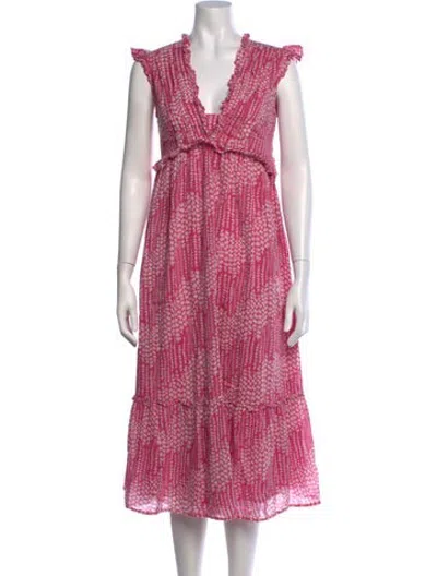 Pre-owned Banjanan Floral Print Midi Length Dress In Pink/white