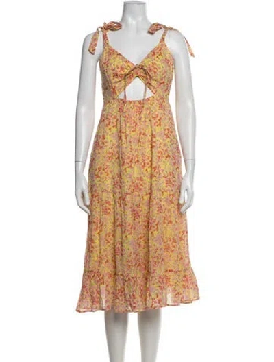Pre-owned Banjanan Floral Print Midi Length Dress In Pink/yellow