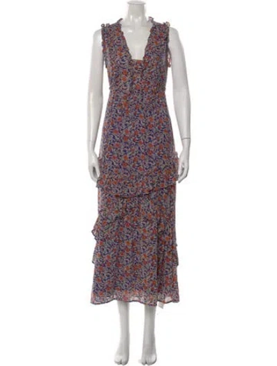 Pre-owned Banjanan Floral Print Midi Length Dress In Purple