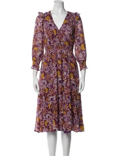 Pre-owned Banjanan Floral Print Midi Length Dress In Purple