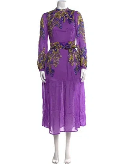 Pre-owned Banjanan Floral Print Midi Length Dress In Purple