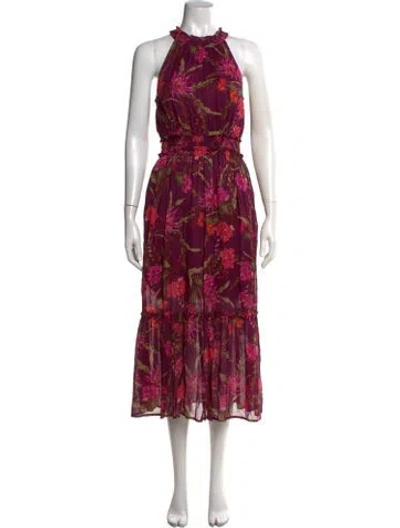 Pre-owned Banjanan Floral Print Midi Length Dress In Purple
