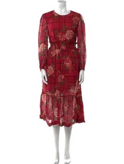 Pre-owned Banjanan Floral Print Midi Length Dress In Red