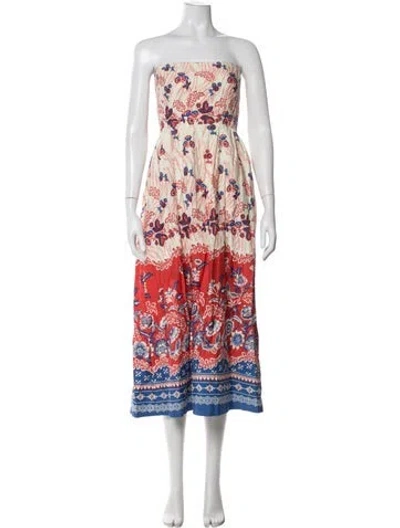Pre-owned Banjanan Floral Print Midi Length Dress In Red