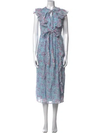 Pre-owned Banjanan Floral Print Midi Length Dress W/ Tags In Blue