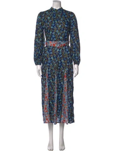 Pre-owned Banjanan Floral Print Midi Length Dress W/ Tags In Blue