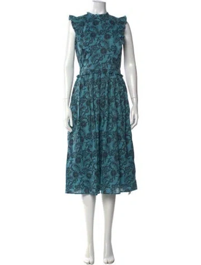 Pre-owned Banjanan Floral Print Midi Length Dress W/ Tags In Blue