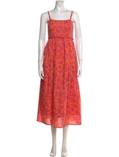 Pre-owned Banjanan Floral Print Midi Length Dress W/ Tags In Orange