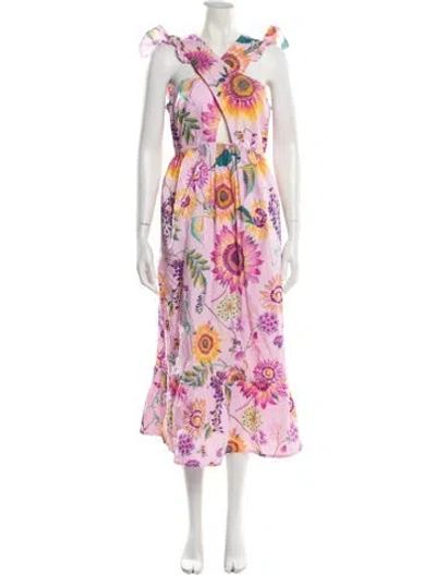 Pre-owned Banjanan Floral Print Midi Length Dress W/ Tags In Pink