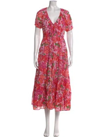 Pre-owned Banjanan Floral Print Midi Length Dress W/ Tags In Pink