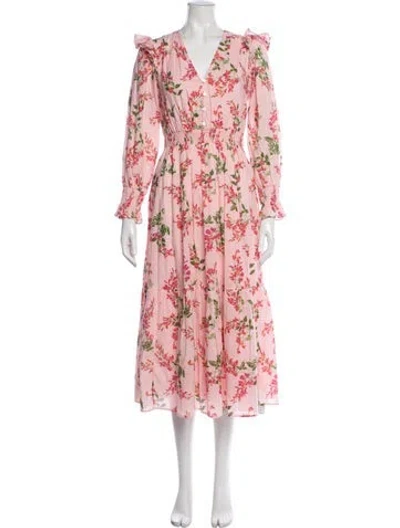 Pre-owned Banjanan Floral Print Midi Length Dress W/ Tags In Pink