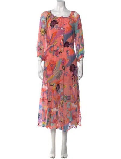 Pre-owned Banjanan Floral Print Midi Length Dress W/ Tags In Pink