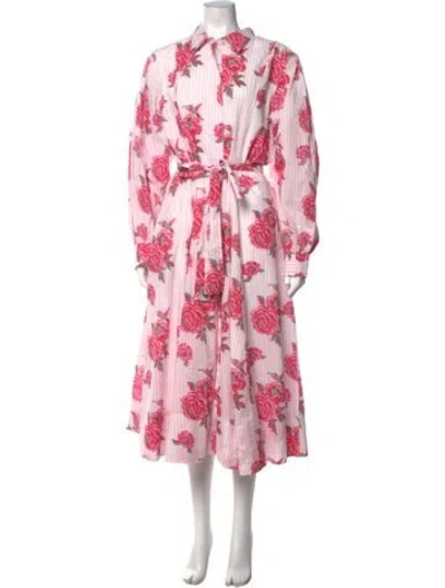 Pre-owned Banjanan Floral Print Midi Length Dress W/ Tags In White
