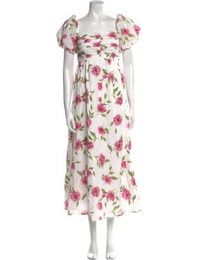 Pre-owned Banjanan Floral Print Midi Length Dress In White