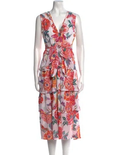 Pre-owned Banjanan Floral Print Midi Length Dress In White