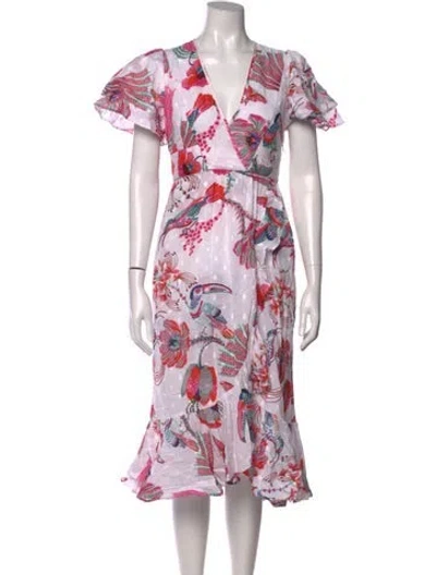 Pre-owned Banjanan Floral Print Midi Length Dress In White