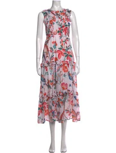 Pre-owned Banjanan Floral Print Midi Length Dress In White
