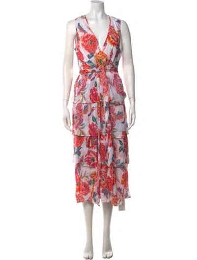Pre-owned Banjanan Floral Print Midi Length Dress In White