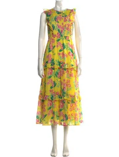 Pre-owned Banjanan Floral Print Midi Length Dress In Yellow
