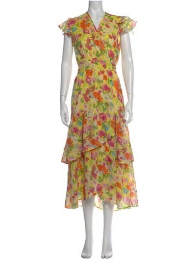 Pre-owned Banjanan Floral Print Midi Length Dress In Yellow