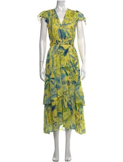 Pre-owned Banjanan Floral Print Midi Length Dress In Yellow