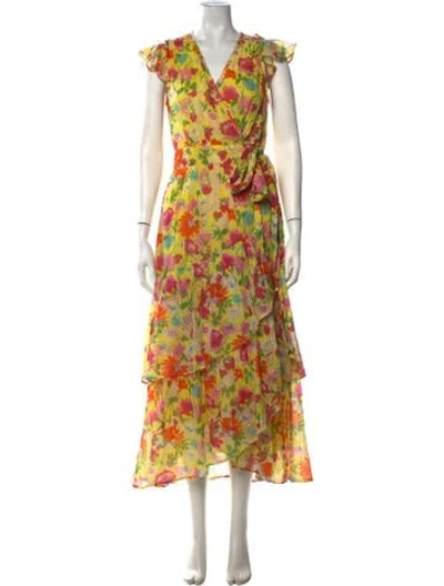 Pre-owned Banjanan Floral Print Midi Length Dress In Yellow