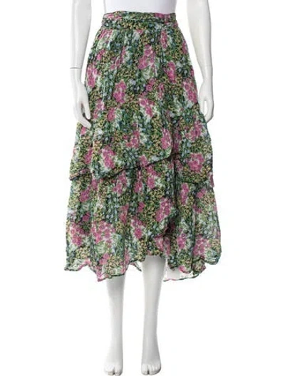 Pre-owned Banjanan Floral Print Midi Length Skirt In Green