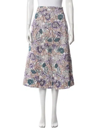Pre-owned Banjanan Floral Print Midi Length Skirt In Neutrals/purple