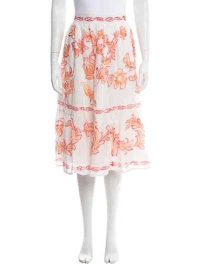 Pre-owned Banjanan Floral Print Midi Length Skirt In Orange
