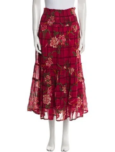 Pre-owned Banjanan Floral Print Midi Length Skirt In Red