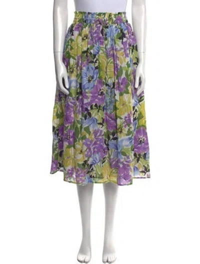 Pre-owned Banjanan Floral Print Midi Length Skirt In White