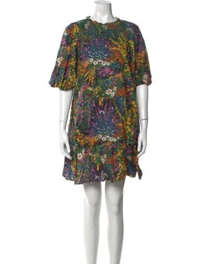 Pre-owned Banjanan Floral Print Mini Dress In Blue