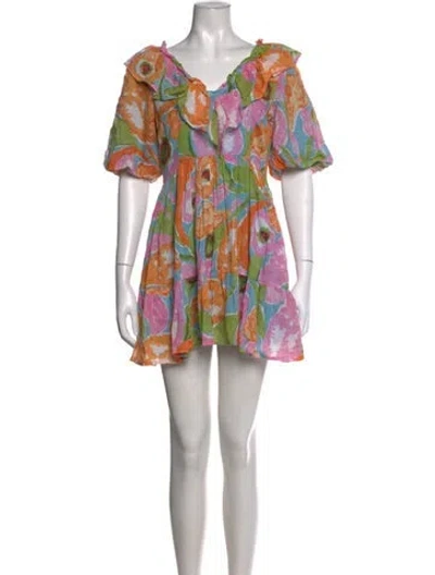 Pre-owned Banjanan Floral Print Mini Dress In Orange