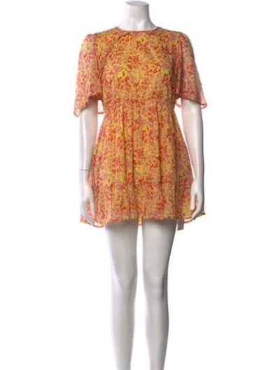 Pre-owned Banjanan Floral Print Mini Dress W/ Tags In Pink/yellow