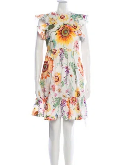 Pre-owned Banjanan Floral Print Mini Dress In White