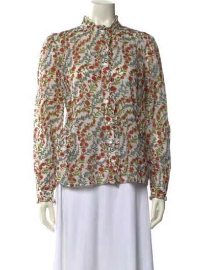 Pre-owned Banjanan Floral Print Mock Neck Blouse In Multi
