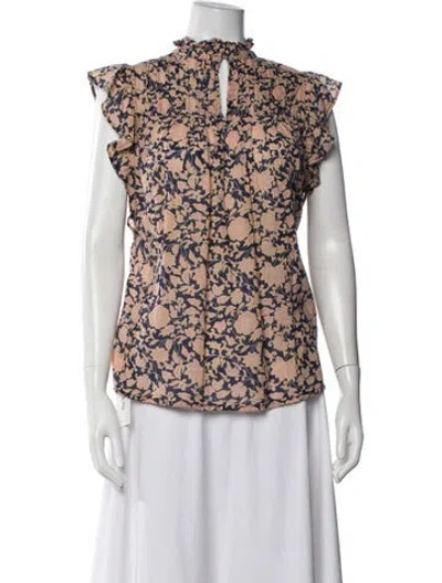 Pre-owned Banjanan Floral Print Mock Neck Blouse In Multicolor