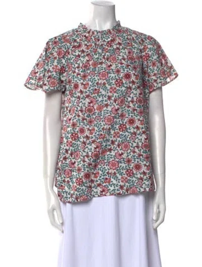 Pre-owned Banjanan Floral Print Mock Neck Blouse In Neutral