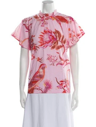 Pre-owned Banjanan Floral Print Mock Neck Blouse In Pink