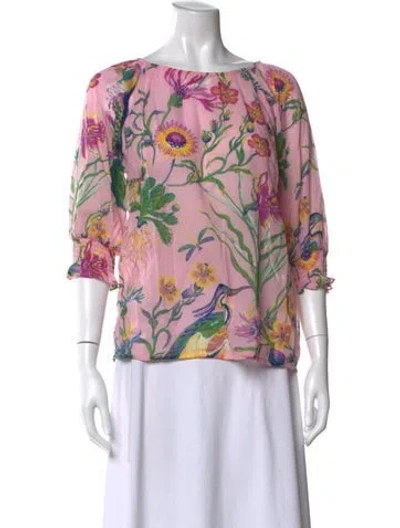 Pre-owned Banjanan Floral Print Scoop Neck Blouse In Pink