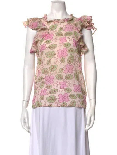 Pre-owned Banjanan Floral Print Scoop Neck Blouse In Pink