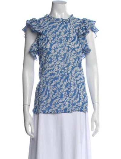 Pre-owned Banjanan Floral Print Short Sleeve Blouse In Blue