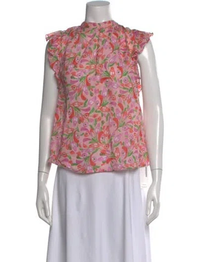 Pre-owned Banjanan Floral Print Short Sleeve Blouse In Pink