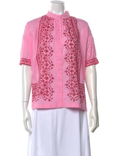 Pre-owned Banjanan Floral Print Short Sleeve Blouse W/ Tags In Pink