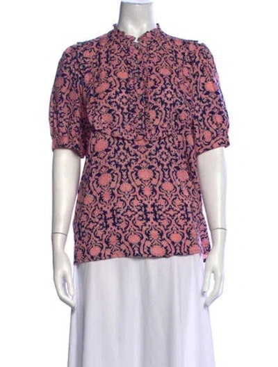 Pre-owned Banjanan Floral Print Short Sleeve Top In Blue
