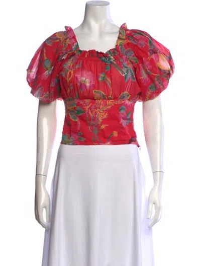 Pre-owned Banjanan Floral Print Square Neckline Blouse In Blue/pink