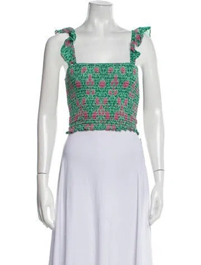 Pre-owned Banjanan Floral Print Square Neckline Crop Top In Multi