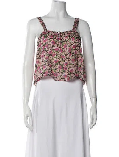 Pre-owned Banjanan Floral Print Square Neckline Crop Top In White
