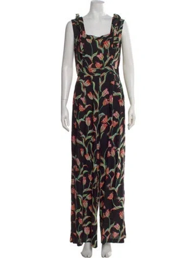 Pre-owned Banjanan Floral Print Square Neckline Jumpsuit In Black